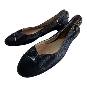 Michael Kors Loafers Womens 5.5 Black Dion Snakeskin Leather Ballet Flats